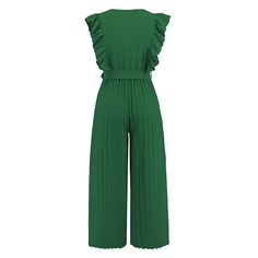 Green V Neck Ruffle Sleeveless Pleated Belt Jumpsuit Elegant Sleeveless Pleated Jumpsuits And Rompers, Elegant Sleeveless Pleated Jumpsuit And Romper, Sleeveless Pleated Party Jumpsuits And Rompers, Chic Sleeveless Pleated Jumpsuits And Rompers, Casual Sleeveless Jumpsuits And Rompers With Ruffles, Sleeveless Pleated Jumpsuits And Rompers For Spring, Casual Sleeveless Jumpsuits With Ruffles, Green Sleeveless Ruffled Jumpsuits And Rompers, Elegant Sleeveless Ruffled Jumpsuits And Rompers