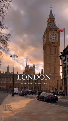 the big ben clock tower towering over the city of london in england, with text that reads london it's always a good idea