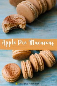 an apple pie macarons cut in half and stacked on top of each other