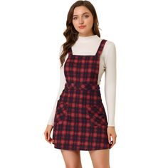 Add a versatile layer to your new-season wardrobe with this suspender dress. It features a simple and classic design with a mini length and an A-line silhouette. The front button and button decor underscore the casual cool of these plaid-printed overalls. It is great for being paired with a solid color top and bag for an everyday look! Perfect to match it with blouses. Cute Christmas Outfits, Button Decor, Overall Skirt, Suspender Skirt, Denim And Lace, Suspender Dress, Girls Denim, Overall Dress, Womens Clothing Sizes