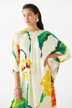 Multi color kimono kurta in vegan silk featuring hand drawn monet prints. Paired with coordinating pant for a complete fusion look., Fit: Relaxed Monet Prints, Kurta Pants, Embroidered Beads, Floral Digital Print, Pant For Women, Pant Women, Silk Kurta, Kimono Sleeves, Women Kurta