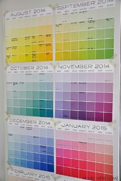 a calendar with different colors on it