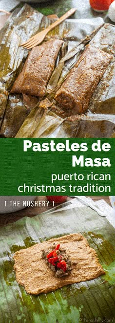 some food that is on top of a sheet of foil with the words pasteles de masa