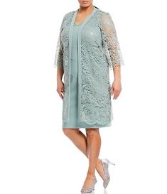 Women's Plus-Size Dresses & Gowns | Dillard's Lace Jacket Dress, Destination Wedding Dress, Womens Wedding Dresses, Dress Attire, Dress Guide, Duster Jacket, Bride Groom Dress, Lace Jacket, A Line Gown