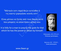 an ancient greek quote with the image of a man's head and beard, on a blue background