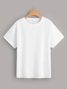 White Casual  Short Sleeve Polyester Plain  Embellished Slight Stretch Summer Women Tops, Blouses & Tee White Tee Shirt Outfit, Perfect White Tee Shirt, White Tshirt Outfit, Plain Tee Shirts, Tee Shirt Outfit, Plain White T's, Plain White Tee