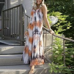 Usmixi Formal Dresses for Women Sleeveless V-Neck Tie-Dye Summer Maxi Dresses Beach Vacation Spaghetti Strap Plus Size Long Dress Orange XXL FEATURE: Pull on Dress,Strap Dresses,Sleeveless,V-Neck,Maxi,Tie-Dye,This is a casual dress with special design that can show your perfect figure, make you more attractive, and can easily control parties, cocktail,beaches and other occasions. MATERIAL:95% Rayon+5% Spandex.This Womens Dresses is made of high quality cottonblend material, soft to the touch, li