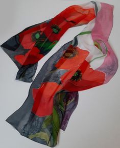 Hand Painted Silk Scarf Red Poppies , Gift for Her A long hand-painted silk scarf dyed with high-strength professional silk dyes that cannot be unloaded with time. My scarves allow any woman to feel unique and fashionable. Batik products are always in fashion. I put all my scarves in a packing box with my logo, it looks very stylish. Any of my scarves can be personalized by writing a name or initials as desired. My scarves can be a great accessory for any occasion. The method of care for my prod Red Scarf For Spring Gift, Red Scarves As Spring Gifts, Red Scarves For Spring Gifts, Red Scarf As A Spring Gift, Artistic Hand Painted Red Silk Scarf, Handmade Red Silk Scarf For Gift, Red Silk Scarf For Spring, Hand Painted Gifts, Painted Scarf