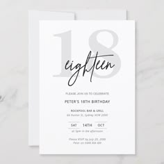 an elegant birthday party card with the number eighteen on it