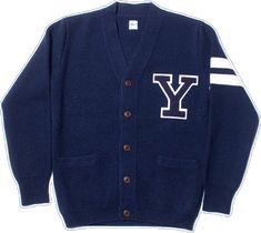 a sweater with the letter y on it and two white stripes down the middle of the chest