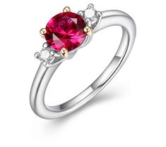 Celebrate timeless elegance and modern innovation with this feminine ring that pairs the bright, captivating red of a created ruby with the sparkle of lab-grown diamonds, all set in beautifully rhodium-plated sterling silver for a look that's both classic and contemporary. From LuxLab. Red Brilliant Cut Cubic Zirconia Rings, Red Brilliant Cut Birthstone Ring Fine Jewelry, Red Birthstone Ring With Brilliant Cut In Fine Jewelry, Fine Jewelry Red Birthstone Ring With Brilliant Cut, Classic Cubic Zirconia Ruby Ring, Red Ruby Birthstone Ring With Brilliant Cut, Lab-created Ruby Diamond Ring With Brilliant Cut, Red Ruby Ring With Brilliant Cut For Proposal, Proposal Ruby Ring With Brilliant Cut