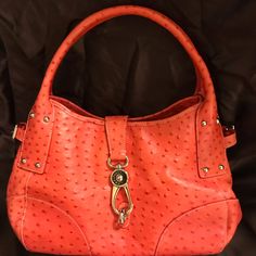 Vintage Dooney & Bourke Ostrich Pumpkin Fall Hobo Purse. Hardly Used. Dooney Bourke Ostrich Handbags, Dooney And Bourke Disney, Lizard Print, Carpet Bag, Hobo Purse, Pumpkin Colors, Navy Blue Fabric, Pumpkin Fall, Black Wallet