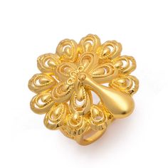 Gold Plated Open Flower Ring, Gold-plated Flower Open Ring, Wedding Rings With Peacock Design, Elegant Peacock Design Rings For Gifts, Elegant Peacock Design Rings As Gift, Gold Rings With Peacock Design For Gift, Gold Rings With Peacock Design, Gold Jewelry Bridal, Middle Eastern Jewelry