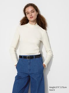 Ribbed High Neck Long Sleeve T-Shirt | UNIQLO US Trendy High Neck Tops For Everyday, Versatile Ribbed Turtleneck Tops, Classic Everyday Turtleneck Tops, Classic Turtleneck Tops For Everyday, Chic High Neck Top With Ribbed Collar, Trendy High Neck Top For Work, Casual Fitted Funnel Neck Turtleneck, Casual High-neck Tops For Everyday, Trendy High Neck Tops For Workwear