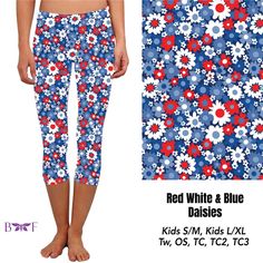 Please do not mix runs 🔥 Sizes are as follows🔥 Tween fits 00-06 OS (One Size) fits 2-16 PS (Plus) fits 16-22 EPS (Extended Plus) fits 22-30 Casual Blue Ankle-length Capris, Cotton Daisy Print Bottoms, Blue Knee-length Cotton Capris, Fitted Blue Capri-length Leggings, Blue Stretch Capri-length Leggings, Blue Daisy, Midi Short Sleeve Dress, Lounge Pants, Red White Blue