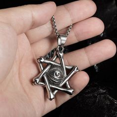 Mens Jewish Star of David w. Eye Pendant Necklace Stainless Steel Box Chain 24" | eBay Punk Style Star Shaped Metal Necklace, Grunge Cross Jewelry For Gift, Gothic Star-shaped Metal Necklace, Grunge Star-shaped Jewelry Gift, Eye Pendant Necklace, Protection Jewelry, Celtic Necklace, Jewish Star, Artisan Necklace