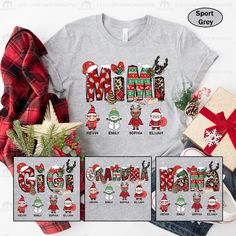 three christmas t - shirts with santa's and reindeers on them