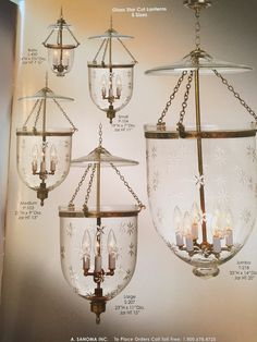 an advertisement for a chandelier with four lights hanging from it's sides