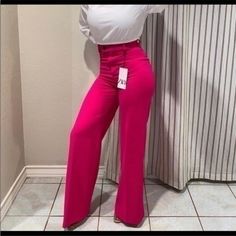 Nwt Zara Womens Full Length Pants Fuchsia 8345/707 Aprox 12.5 Inches Laying Flat Pink Stretch Wide Leg Pants, Chic Stretch Wide Leg Pants In Pink, Pink High Waist Stretch Wide Leg Pants, Pink Stretch High Waist Wide Leg Pants, Chic Pink Stretch Wide Leg Pants, Chic Stretch Pink Wide Leg Pants, Pink Stretch High-waist Wide Leg Pants, Chic Pink Straight Leg Pants, Chic Pink Straight Leg Dress Pants