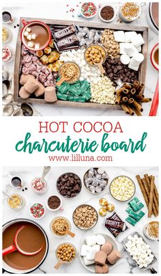 hot cocoa and chocolate charcute board with the title above it