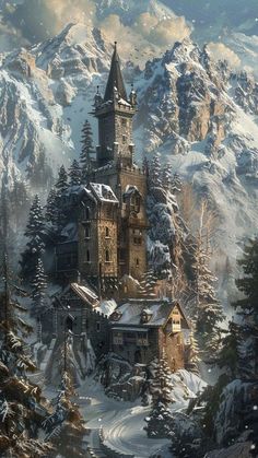 Winter Castle Fantasy Art, Fantasy Mountain Castle, Castle In Mountains, Winter Fortress, Winter Illustration Art, Fantasy Castle Art, Castle Fantasy Art, Winterfell Castle, Snowy Castle