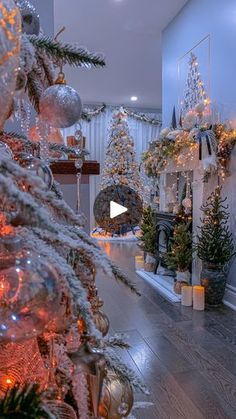 a decorated christmas tree in the corner of a room with lights and ornaments on it