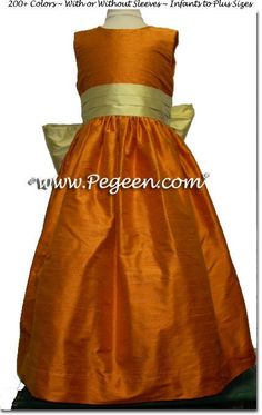 Flower Girl Dresses in Tangerine Orange, Yellow Dandelion Silk - Style 398 Silk Flower Girl Dress, Custom Flower Girl Dress, Red Flower Girl Dresses, White Trellis, Hot Pink Weddings, Cheap Flower Girl Dresses, Formal Hair, Pink Flower Girl Dresses, Ivory Flower Girl