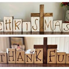 wooden blocks spelling out the words thank, jesus and christmas