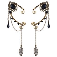 two pairs of earrings with black stones and chains