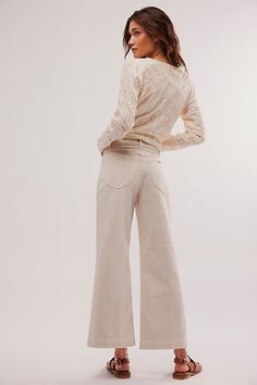 High-waisted jeans featured in a wide-leg silhouette. * Authentic denim * Front and back patch pockets * Button closure and zip fly | Rolla’s Sailor Jeans by Rolla's at Free People in White, Size: 26 Wide Leg Flare Jeans With Patch Pockets For Fall, Beige Wide-leg Jeans With Five Pockets, Beige Wide Leg Flare Jeans For Fall, Beige Wide-leg Jeans, Wide Leg Flare Jeans In Beige With Five Pockets, Beige Wide Leg Flare Jeans For Work, Beige Wide Leg Cargo Jeans, Beige Wide Leg Pants With Five Pockets, Chic Wide Leg Jeans With Patch Pockets