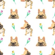 a pattern with a dog and flowers on it