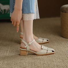 Vanessas Genuine Leather Casual Sandals Square Med Heel - Auburn,4 Summer Women Shoes, Casual High Heels, Mid Heel Shoes, Square Toe Sandals, Womens Chunky Heels, Stylish Sandals, Beige Shoes, Brown Sandals, Sandal Fashion