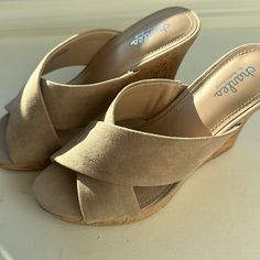 Charles By Charles David Size 8 Never Worn Tan Suede 3” Cork Wedge Chic Beige Wedge Sandals Medium Width, Chic Beige Wedge Sandals With Cushioned Footbed, Beige High Heel Wedge Sandals Medium Width, Beige Suede Closed Toe Wedge Sandals, Beige Closed Toe Suede Wedge Sandals, Suede Wedge Sandals Medium Width, Medium Width Suede Wedge Sandals, Casual Wedge Sandals With 4-inch Heel, Beige Suede Wedge Heel Sandals