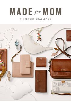 the cover of made for mom pinterest challenge, featuring purses and accessories