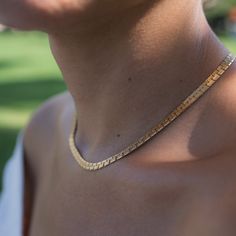 It's always a good time to add a subtle statement to your style. Our lovely Nile Textured Necklace is the perfect bracelet to add to your necklace layering game...or you can let it shine on its own! Details Waterproof & Tarnish Resistant Material: Stainless Steel dipped with a thick layer of 18k Gold Closure: Lobster Clasp Approximate Measurements: 16'' Length / 2'' Extender / 5mm Width Everyday Jewelry Choker With Box Chain, Everyday Jewelry Box Chain Choker, Elegant Hypoallergenic Snake Chain Necklace, Freshwater Pearl Jewelry, Herringbone Necklace, Let It Shine, Necklace Layering, Shine On, Good Time