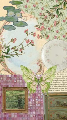 an altered collage with flowers and butterflies