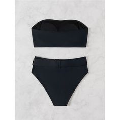 Features: As an industry expert in swimwear, our XS - L Bandeau With Belt Female Swimsuit offers a stylish and comfortable option for any beach or pool day. With a high waist design and included belt, it provides a flattering look for all body types. Feel confident and chic in this two-piece bikini set. Black Seamless High-waist Swimwear, Adjustable Black Bandeau Swimwear, Black Bandeau Seamless Swimwear, Black High-waist Swimwear With Built-in Bra, Female Swimsuit, Black 4-way Stretch Elastane Swimwear, Plaid Pullover, Pool Day, Swimwear Sets