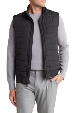 A spread collar punctuates this streamlined, channel-quilted vest with an extra element of timeless sophistication. 26" length Front zip closure Stand collar Lined, with polyester fill 100% polyester with polyurethane coating Machine wash, dry flat Imported Quilted Puffer Vest, Perry Ellis, Black Vest, Quilted Vest, Puffer Vest, Nordstrom Store, Stand Collar, Vest Jacket, Puffer