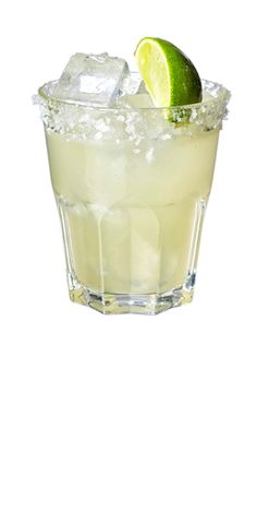 a margarita cocktail with lime and ice on a white background