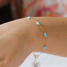 "Natural Turquoise Gemstone Bracelet, 18k Gold Bracelet, Gold Jewelry Bracelet, Gold Jewelry Bracelet, Turquoise Gemstone, Birthday Gifts  GEMSTONE DETAILS  ✦ Gemstone : Turquoise ✦ Gemstone Type : Natural ✦ Gemstone Shape : Oval ✦ Gemstone Color : Blue ✦ Gemstone Cut : Plain ✦ Number of Gemstones : 1 ✦ Gemstone Grade : Excellent ✦ Gemstone Weight : 0.55 CT METAL DETAILS  ✦ Metal : 18K Gold ✦ Metal Color : Yellow Gold/White Gold/Rose Gold ✦ Bracelet Size : 7.5\" ✦ Bracelet Weight : 1.4 Gram ✦ Bracelet Box: Yes CUSTOMISATION DETAILS  We can customize any piece of fine jewelry. You can simply message us on Etsy or drop a text at +91-7357229656 (WhatsApp/iMessage) to let us know about all the customization you want. Customization can include  ✦ The Gemstone: This ring can be made in Emerald, Fine Jewelry Turquoise Gemstone Bracelet, Dainty Turquoise Gemstone Bracelets, Turquoise Fine Jewelry Bracelets For Gift, Gold Jewelry Bracelet, 18k Gold Bracelet, Bracelet Box, Jewelry Bracelets Gold, Rose Gold Bracelet, Jewelry Bracelet