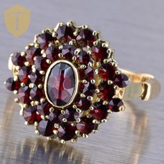 Ladies 14k vintage mid-century yellow gold garnet cluster ring!!! Karat / Weight: 14KYG / 5.9g Size: US 6.5 Stone: Garnet Markings: 14k Condition: Great Era: Vintage VGB010501 January Stone, Vintage Ruby Ring, Ruby Ring Vintage, Diamond Pendants Designs, Vintage Cocktail Ring, Edwardian Jewelry, Kids Rings, Garnet Jewelry, Vintage Style Jewellery