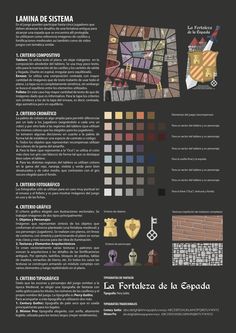 an info sheet with different colors and textures for the interior design project, including brickwork