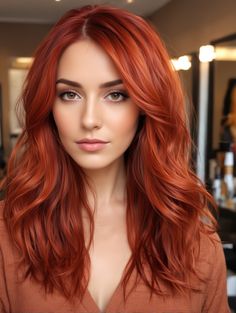 Red Hair Woman Art, Red Colored Hair, Womens Hair Cuts, Warm Red Hair, Ginger Ombre, Hairstyles Round Face, 40s Hairstyles