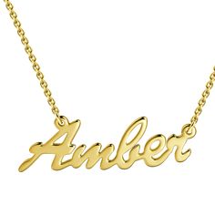 Every stylish woman should have a Custom Nameplate Necklace in their jewelry box. Not only do they look fashionable, but they look gorgeous on their own or layered up. This particular style features a font that is easy to read and that has a beautiful flow to it. The colors are all neutral metallics, which makes them very versatile. All of our name necklaces have a polished surface so that they gleam beautifully in the light. If you are on the hunt for a thoughtful gift for a loved one, this wou Elegant Custom Name Necklace, Elegant Engraved Rose Gold Name Necklace, Elegant Birthstone Nameplate Necklace, Trendy Personalized Name Necklace, Elegant Custom Nameplate Necklace, Elegant Personalized Name Necklace, Elegant Rose Gold Name Necklace For Personalized Gift, Trendy Rose Gold Necklace For Mother's Day, Personalized Rose Gold Elegant Necklace