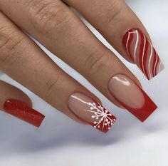 Red And White Nails, Holiday Acrylic Nails, Red Acrylic Nails, Her Nails