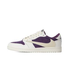 These Travis Scott Purple Off White Custom Air Jordan 1 sneakers feature a unique hand painted design reminiscent of the classic Air Jordan 1 silhouette. The bright purple and off-white colorway is sure to stand out in any sneaker collection. Durable and stylish, the Travis Scott Purple Off White Custom Air Jordan 1 is a definite must-have for any sneaker head. - Exactly as shown in the pictures. - Brand New & Authentic. 💯 - Hand Painted with attention to detail. 👨‍🎨 - Waterproof and Flexible Purple Custom Sneakers For Streetwear With Boost Midsole, Purple Custom Sneakers With Boost Midsole For Streetwear, Sporty Purple Jordan Shoes For Streetwear, Purple Sneakers With Rubber Sole For Streetwear, Purple Streetwear Sneakers With Contrast Sole, Purple High-top Sneakers For Streetwear, Custom Purple High-top Sneakers With Gum Sole, Jordan 1 Retro High Court Purple, Purple Mid-top Custom Sneakers For Streetwear