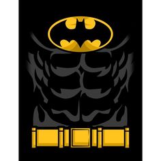 the batman symbol is shown in black and yellow with an image of his chest on it