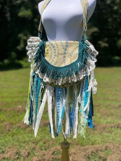 Summer Blue Fringe Bag, Bohemian Green Bag With Fringe, Blue Bohemian Upcycled Bags, Trendy Fringe, Boho Purse, Fringe Purse, Industrial Machine, Boho Purses, Fringe Bags