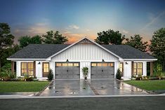 this is an artist's rendering of a two - car garage with three windows