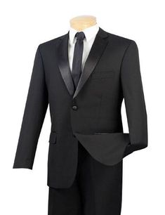 Regular Fit  Satin pants seamline Solid color 2 Piece Tuxedo includes Blazer and Pants 2... Work Suits, Flat Front Pants, Slim Fit Suits, Satin Pants, Black Tuxedo, Wedding Suits Men, Fitted Suit, Short Suit, Blazer Buttons